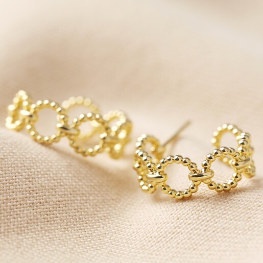 Beaded Chain Hoop Earrings in Gold on Fabric