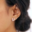 Model Wearing Crystal and Opal Horseshoe Stud Earrings in Silver