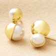 Double Half Pearl Stud Earrings in Gold on Fabric