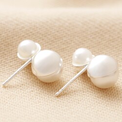 Double Half Pearl Stud Earrings in Silver