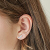 Enamel Forget Me Not Flower Earrings in Blue and Silver on Model