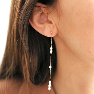 Gold Stainless Steel and Pearl Drop Earrings