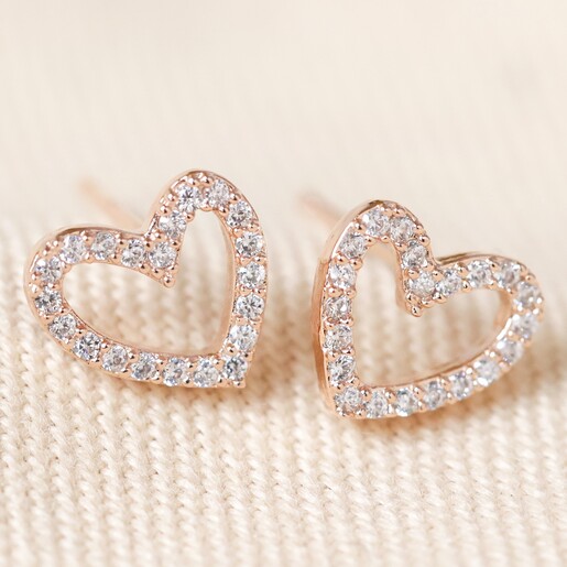 Rose Gold Irregular Crystal Heart Stud Earrings Lisa Angel