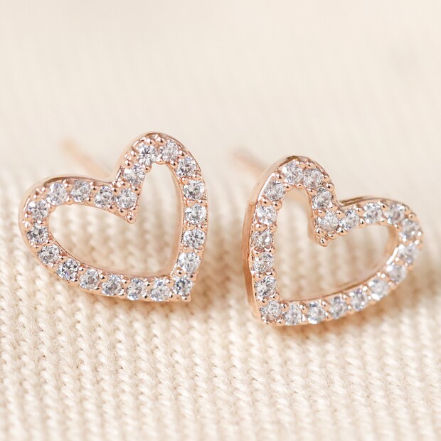 Rose Gold Irregular Crystal Heart Stud Earrings | Lisa Angel