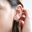 Irregular Crystal Heart Stud Earrings in Silver on Model