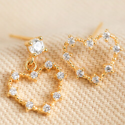 Mismatched Crystal Heart Earrings in Gold