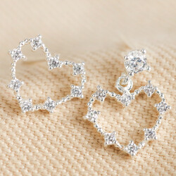 Mismatched Crystal Heart Earrings in Silver