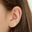 Mismatched Enamel Bee and Sunflower Stud Earrings in Gold on Model