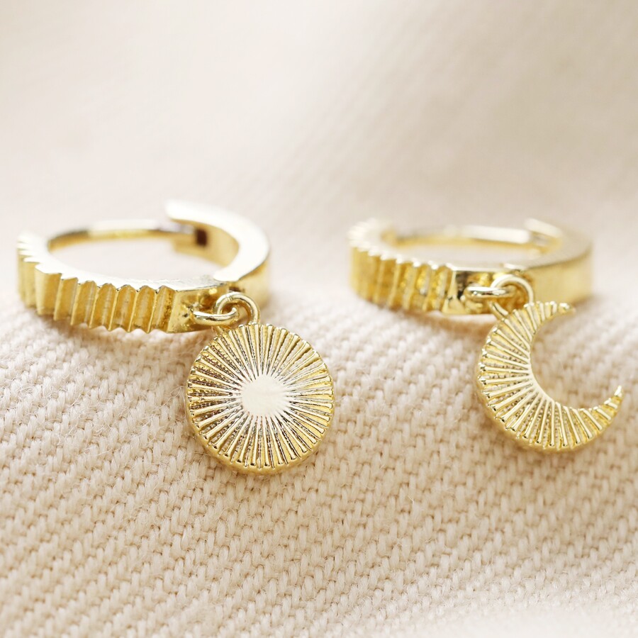 CZ Sun Dangling Hoops , Huggie Hoop Earrings, Celestial Gold Plated Dangle Earrings, Best Friend Gift