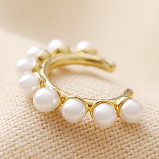 Pearl Ear Cuff in Gold on Fabric