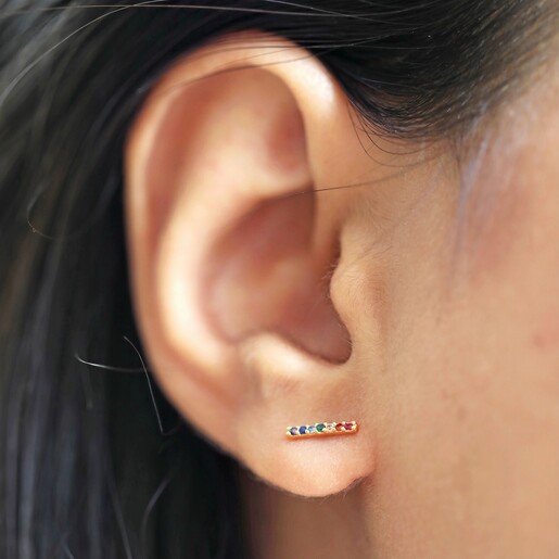 Rainbow Huggie Hoop Earrings in Gold | Lisa Angel