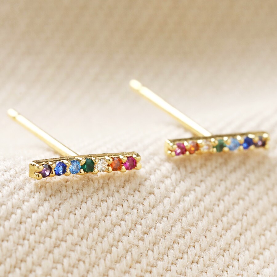 Rainbow Crystal Bar Stud Earrings in Gold  Lisa Angel