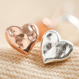 Small Hammered Heart Stud Earrings one silver stud and one rose gold stuf 
