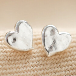 Small Hammered Heart Stud Earrings in Silver