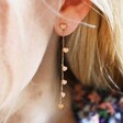 Close Up of Model Wearing Stainless Steel Heart Drop Earrings in Rose Gold