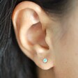 Turquoise December Sterling Silver Birthstone Stud Earrings on Model