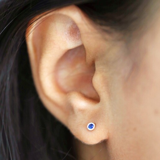 September Sapphire Sterling Silver Birthstone Stud Earrings on Model