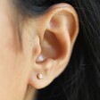 Model Wearing Pearl Sterling Silver Birthstone Stud Earrings in Gold