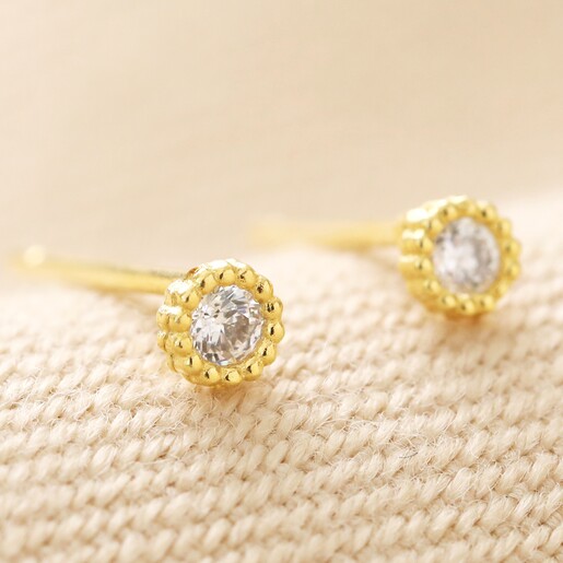 April Crystal Sterling Silver Birthstone Stud Earrings in Gold
