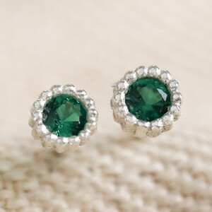 Sterling Silver Birthstone Stud Earrings - May - Emerald