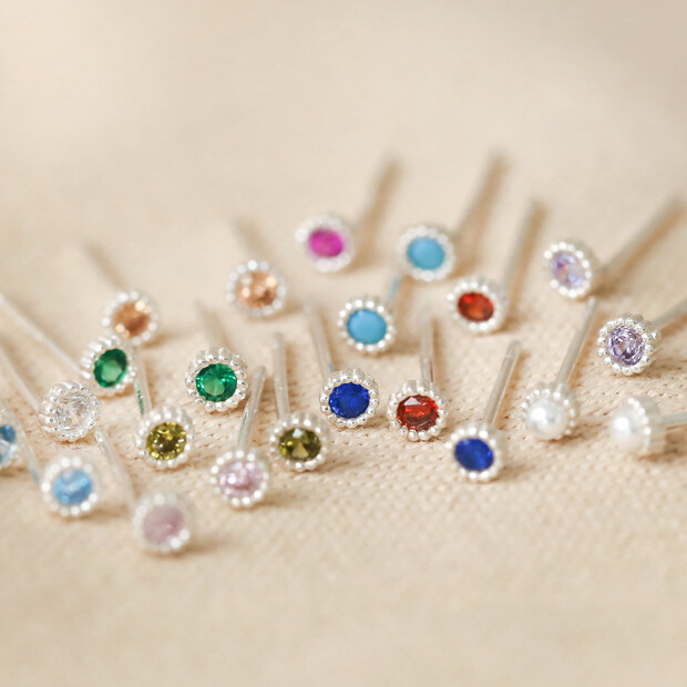 Sterling Silver Birthstone Stud Earrings Sterling Silver Birthstone Stud Earrings
