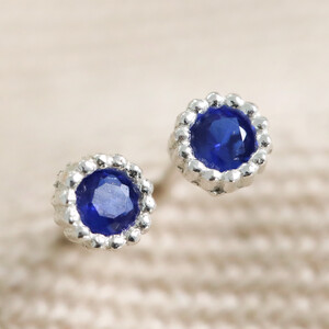 Sterling Silver Birthstone Stud Earrings - September - Sapphire