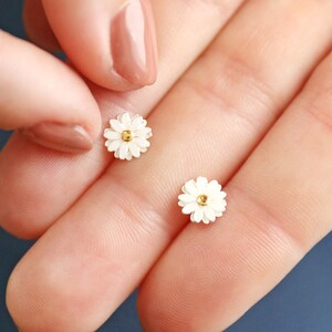 White Enamel Daisy Stud earrings with Gold Middle
