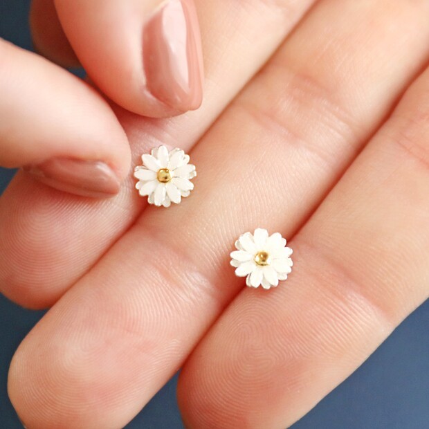 Tiny Enamel Daisy Stud Earrings