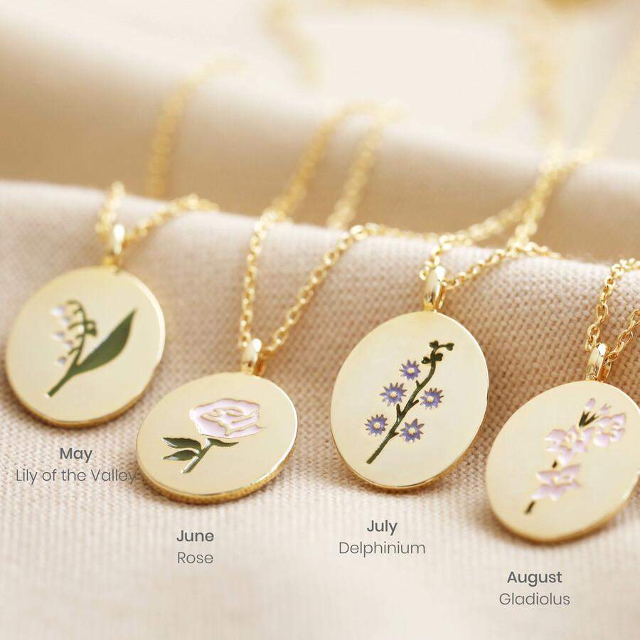 Enamel Birth Flower Necklace in Gold Lisa Angel