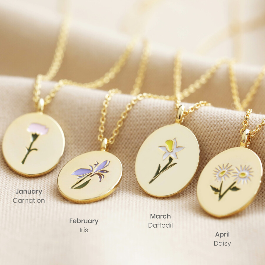Enamel Birth Flower Necklace in Gold Lisa Angel