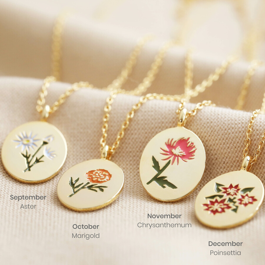 Enamel Birth Flower Necklace in Gold Lisa Angel