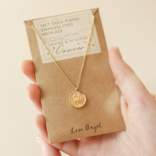 Gold Stainless Steel Cancer Zodiac Pendant Necklace