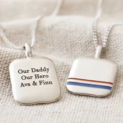Men's Engraved Enamel Stripe Pendant Necklace