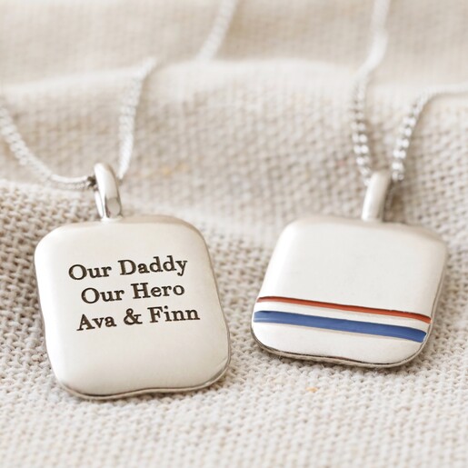 Men s Engraved Enamel Stripe Pendant Necklace Lisa Angel