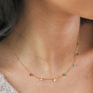 Stainless Steel Rainbow Crystals Necklace in Gold