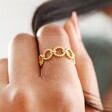 Close Up of Beaded Chain Adjustable Ring in Gold on Model