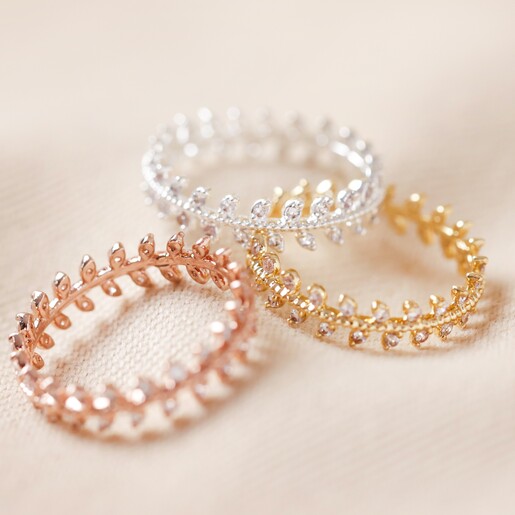 Crystal Leaves Ring in Rose Gold, Gold and Silver
