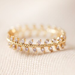 Crystal Leaves Ring in Gold