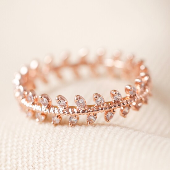 Crystal Leaves Ring in Rose Gold - S/M