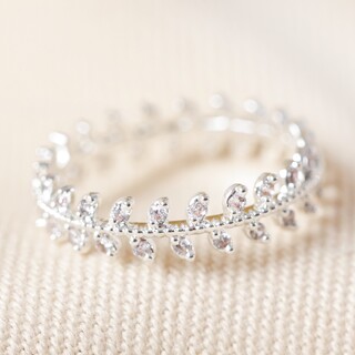 Crystal Leaves Ring in Silver