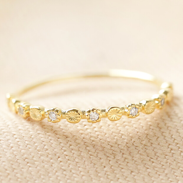 Gold Sterling Silver Dotted Crystal Band Ring