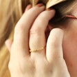Model Wearing Gold Sterling Silver Dotted Crystal Band Ring on Ring Finger