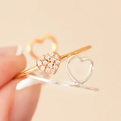 Sterling Silver Hidden Heart Rings in Silver and Gold