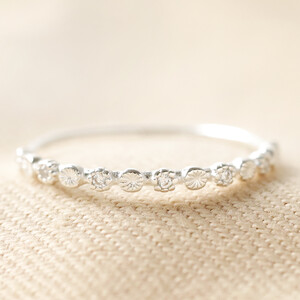 Sterling Silver Dotted Crystal Band Ring - S/M