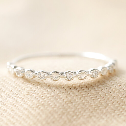 Sterling Silver Dotted Crystal Band Ring