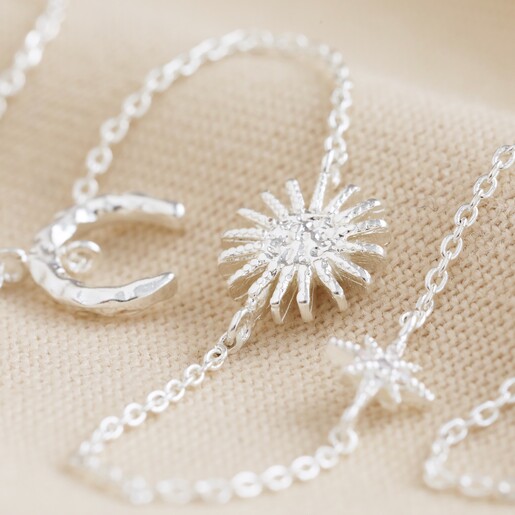 Close Up of Sun and Moon Chain Necklace in Silver Close Up of Sun and Moon Chain Necklace in Silver