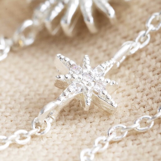 Close Up of Star Close Up Of Crystal Star from Sun and Moon Chain Necklace in Silver