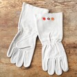 Personalised Embroidered Birth Vegetable Gardening Gloves on Wooden Table