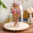 Flowers and Glass Dome on the Personalised Wooden Wedding Cake Block Stand