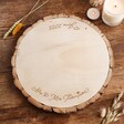 Aerial View Personalised Wooden Wedding Cake Block Stand on Wooden Table